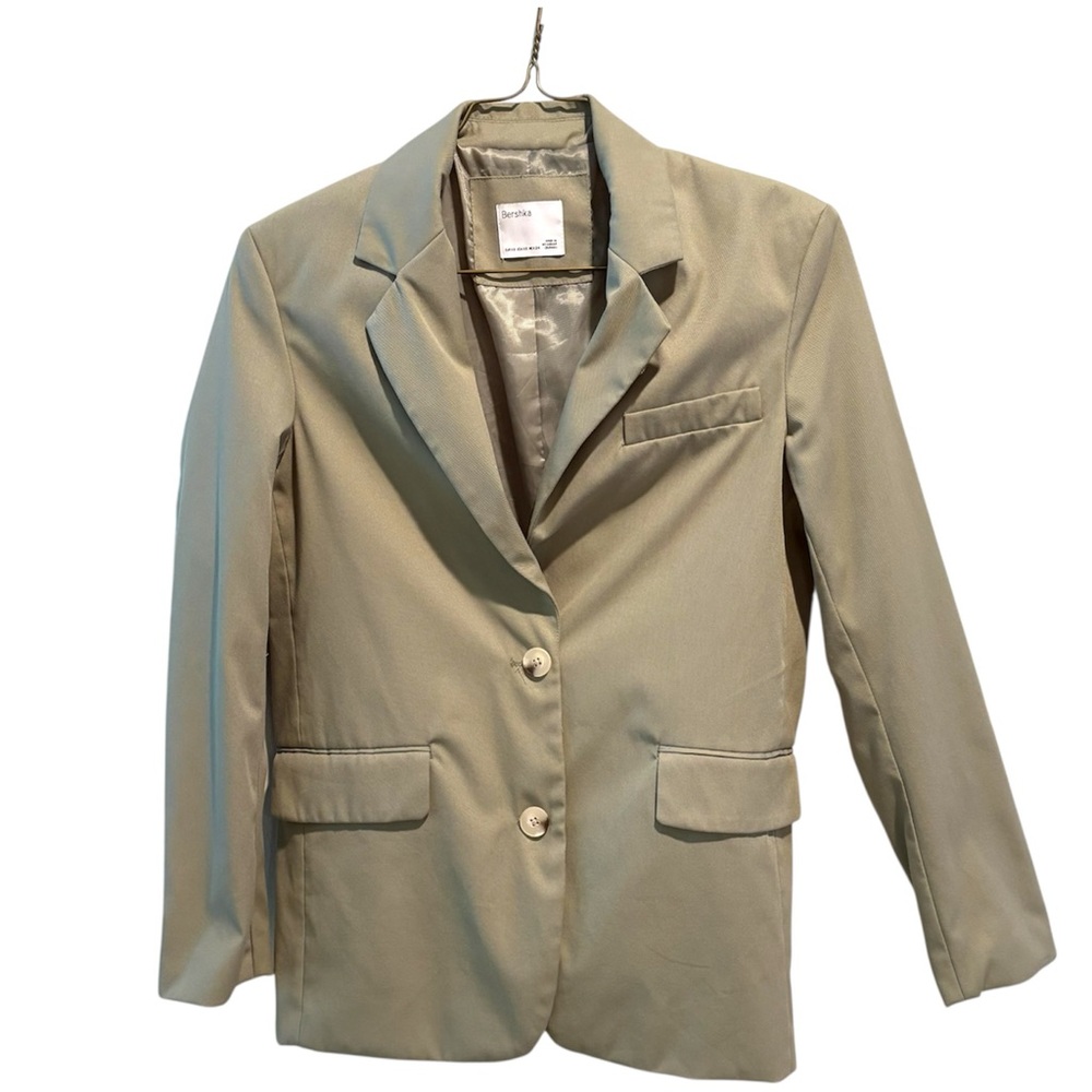 Bershka Blazer Jacket Oversized Dad Sage Olive Green XS Minimalist Capsule Corp